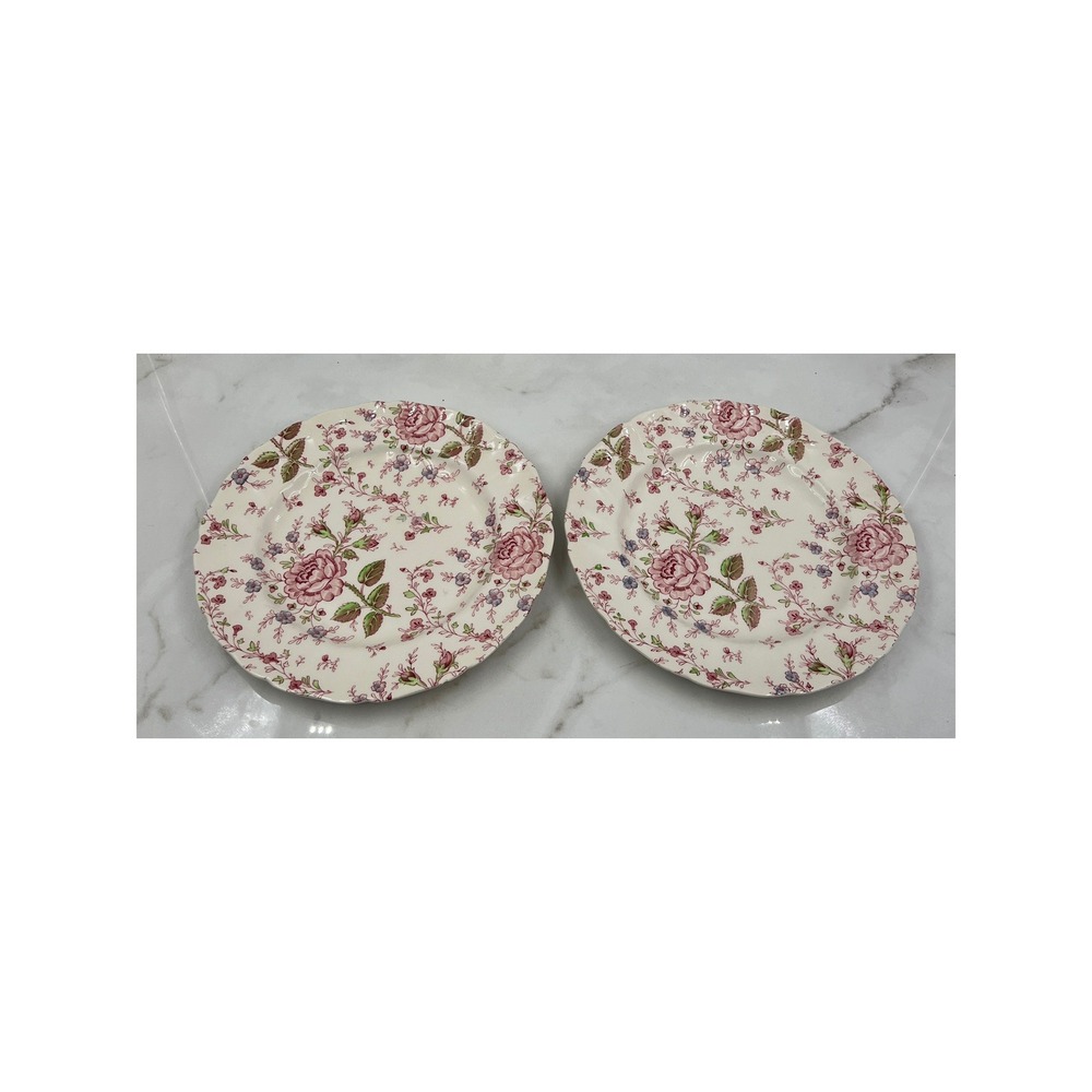 Johnson Bros Rose Chintz Dinner Plates Pink Floral Made in England Set of 2 10"